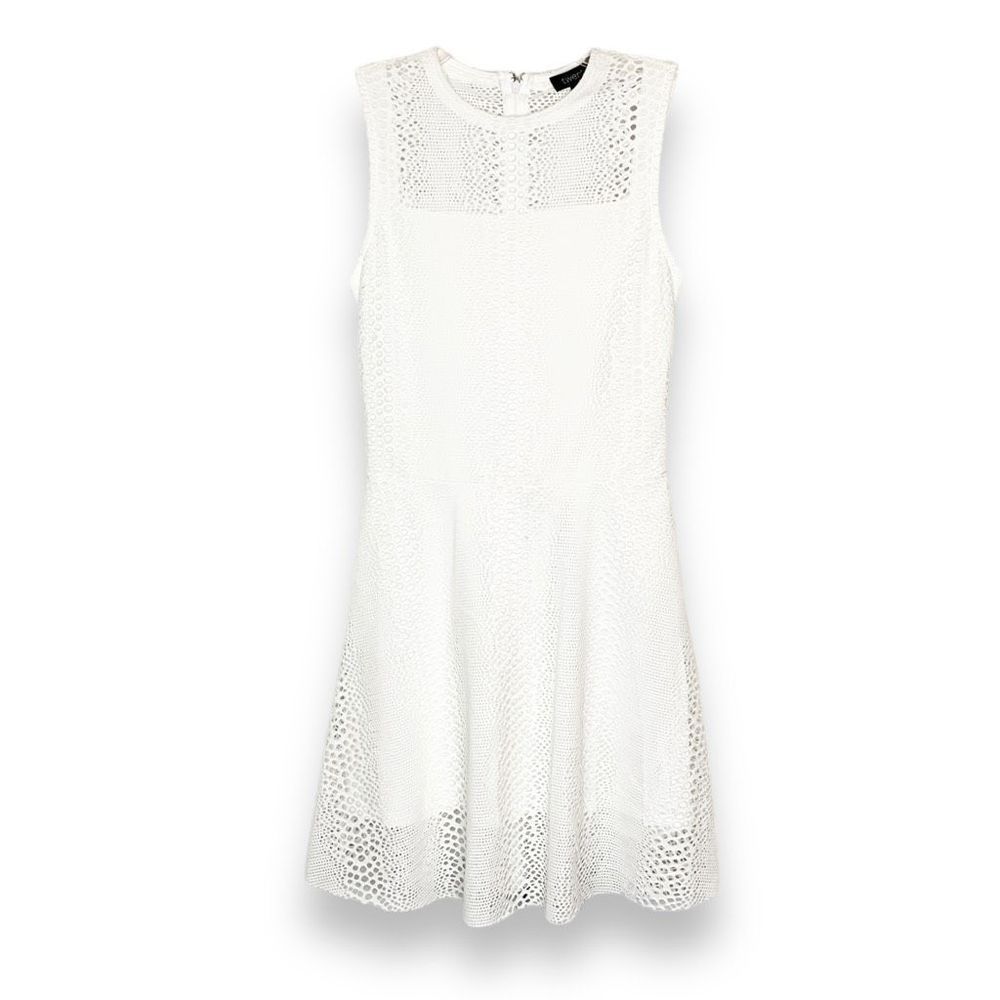 Twenty Fit & Flare Flirty Dress White Perforated Cut-Outs Sleeveless Size S NEW